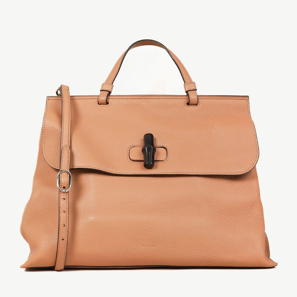 Gucci Bamboo Daily Rose Beige Leather Large Top Handle Bag